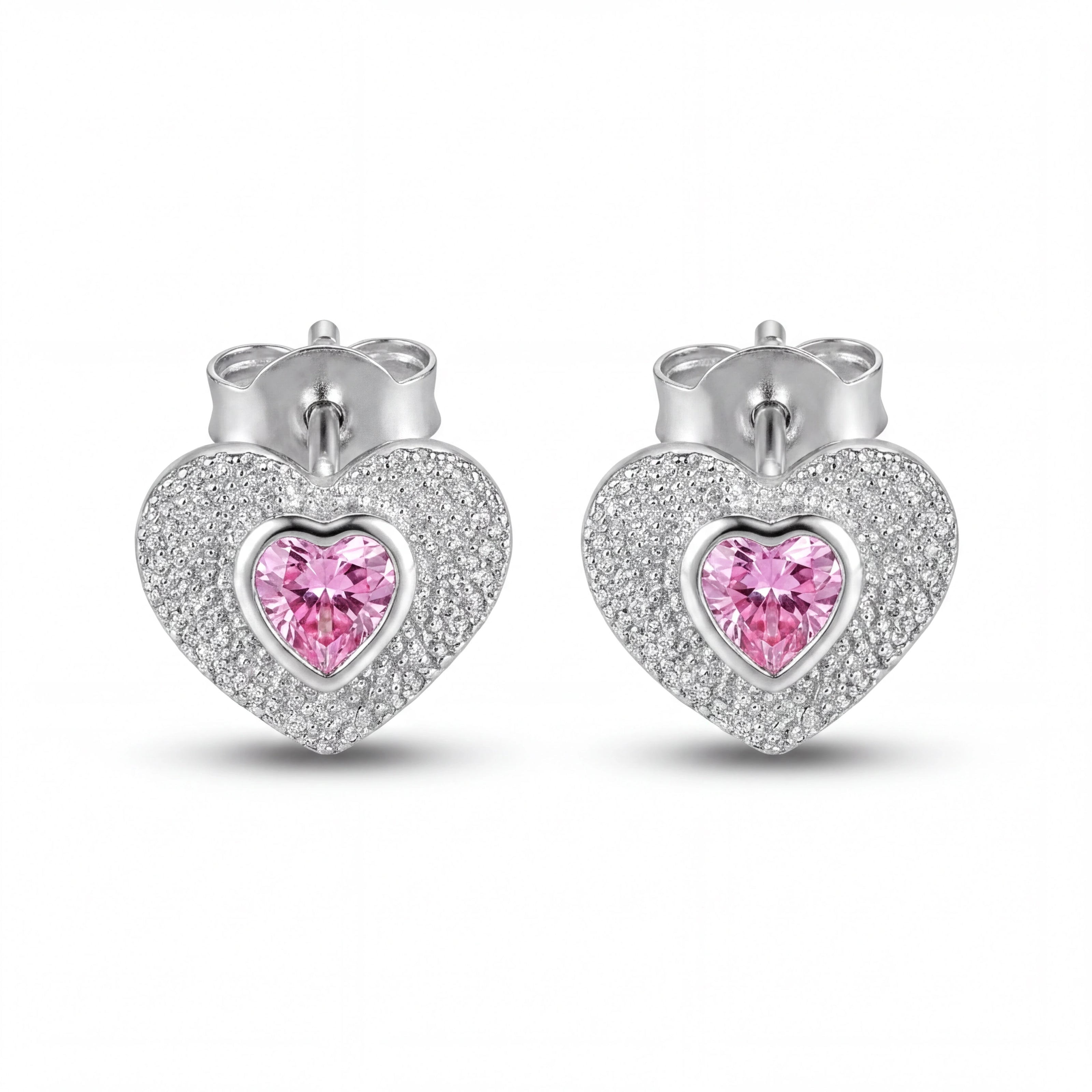 Pink Heart Sparkle Studs
