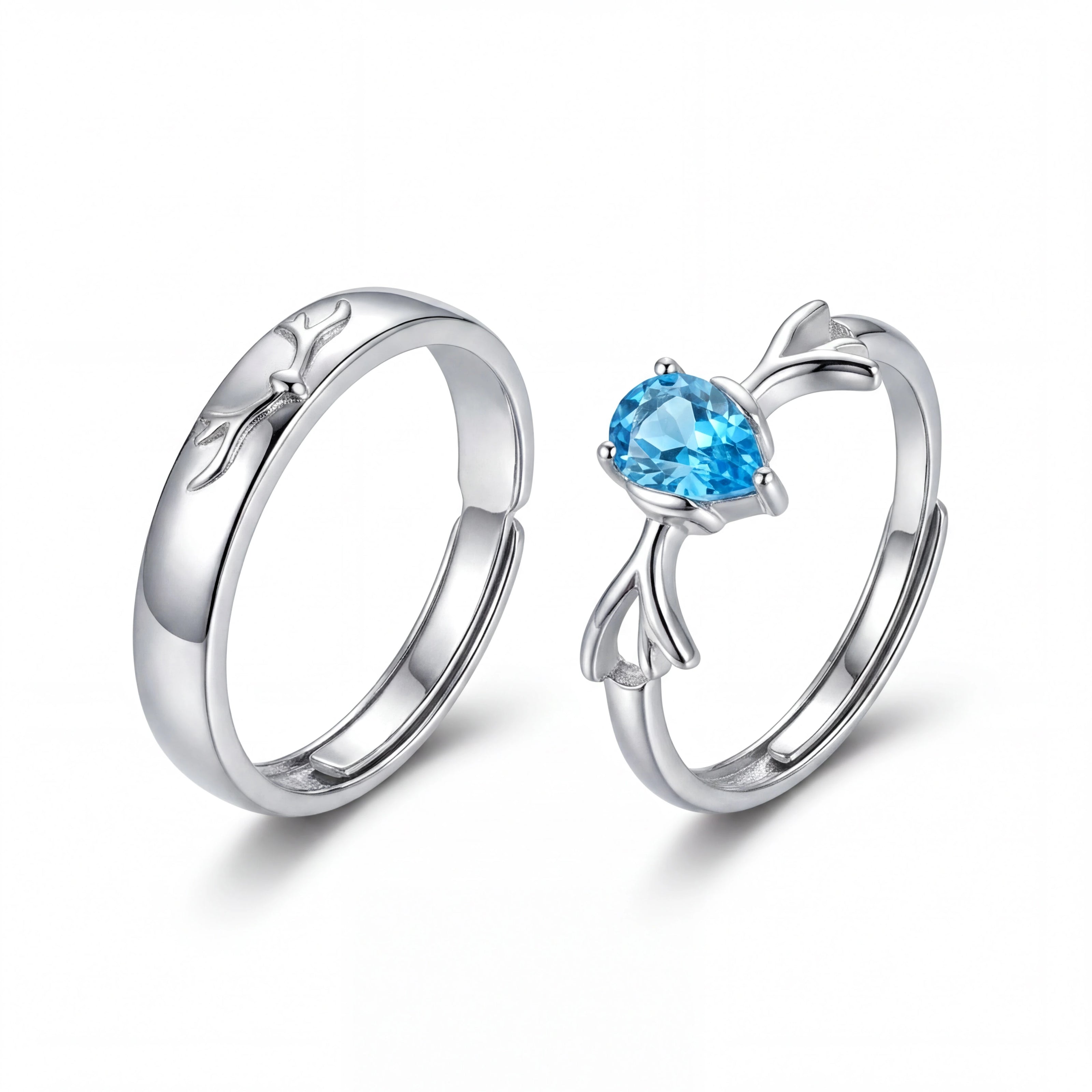 Blue Teardrop Couple Rings