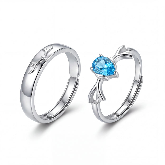 Blue Teardrop Couple Rings