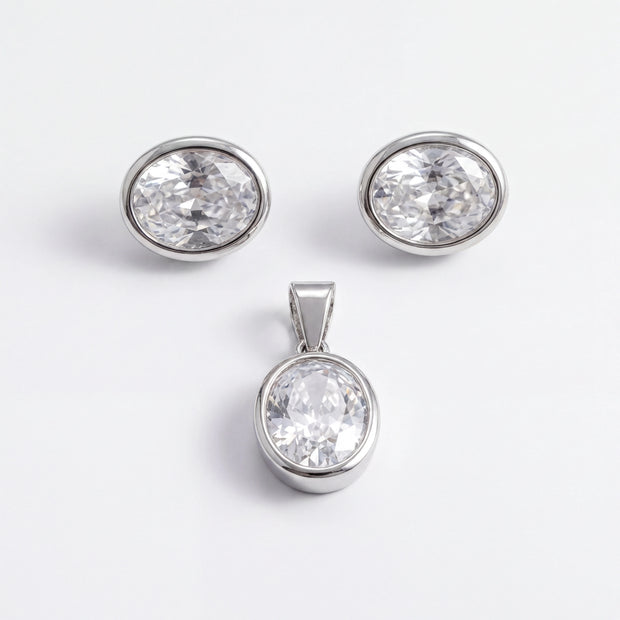 Oval CZ Pendant Set