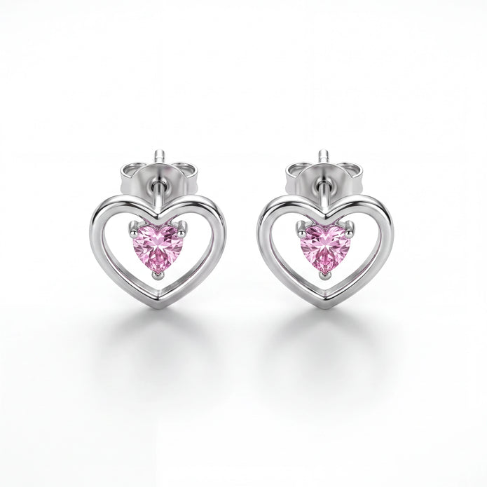 Pink Heart Studs