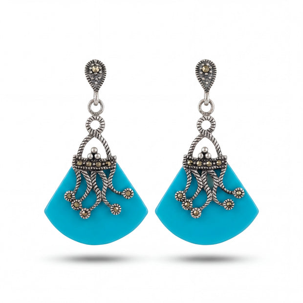 Aqua Fan Drop Earrings
