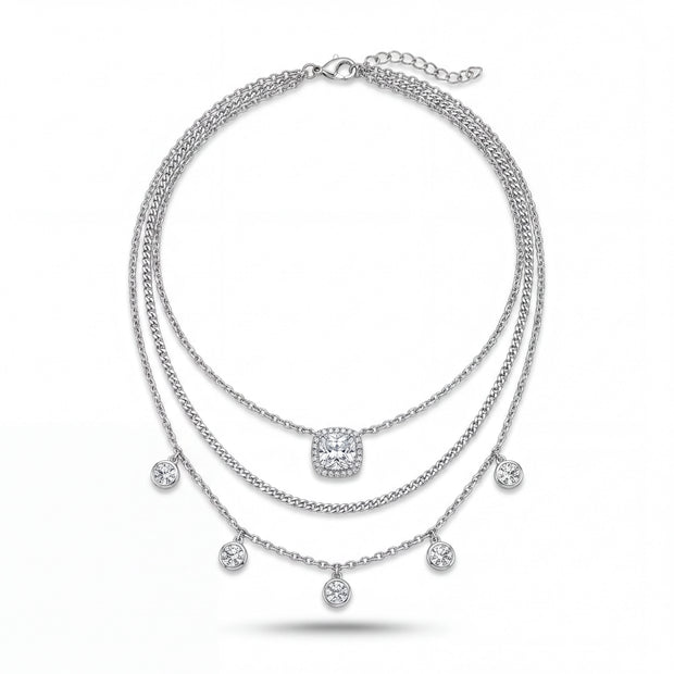 Cushion Halo Layered Necklace
