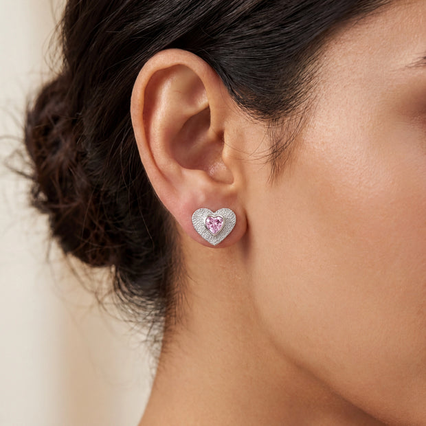Pink Heart Sparkle Studs — 2