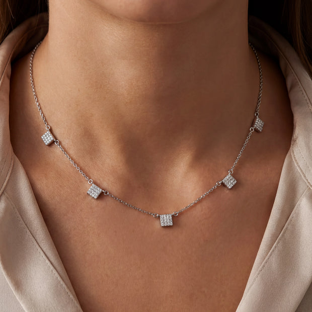 CZ Square Station Necklace — 2