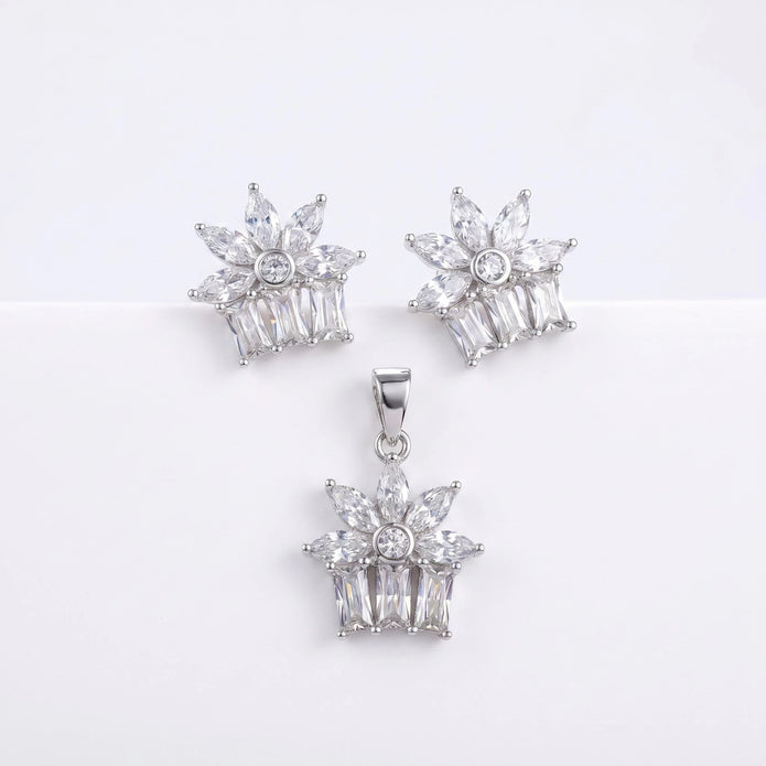 CZ Floral Pendant Set — 2