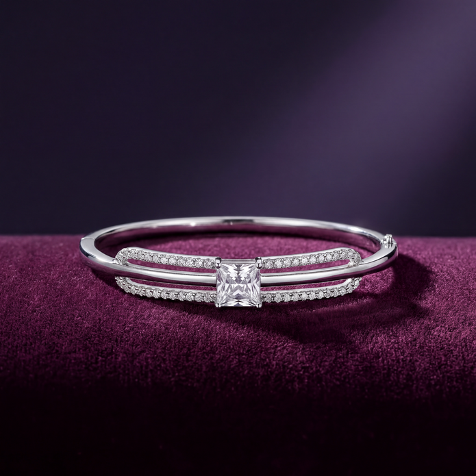 Square CZ Bypass Bangle — 3