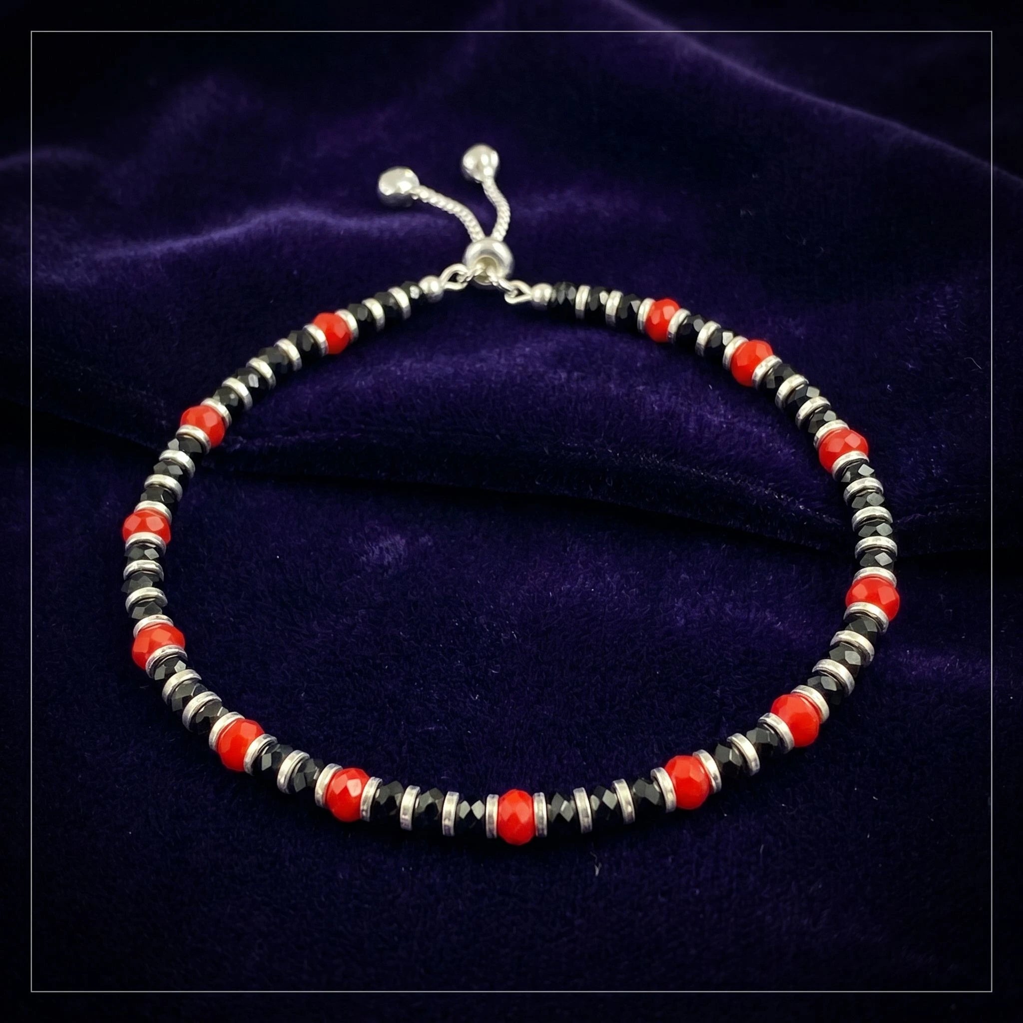Red Black Beaded Anklet