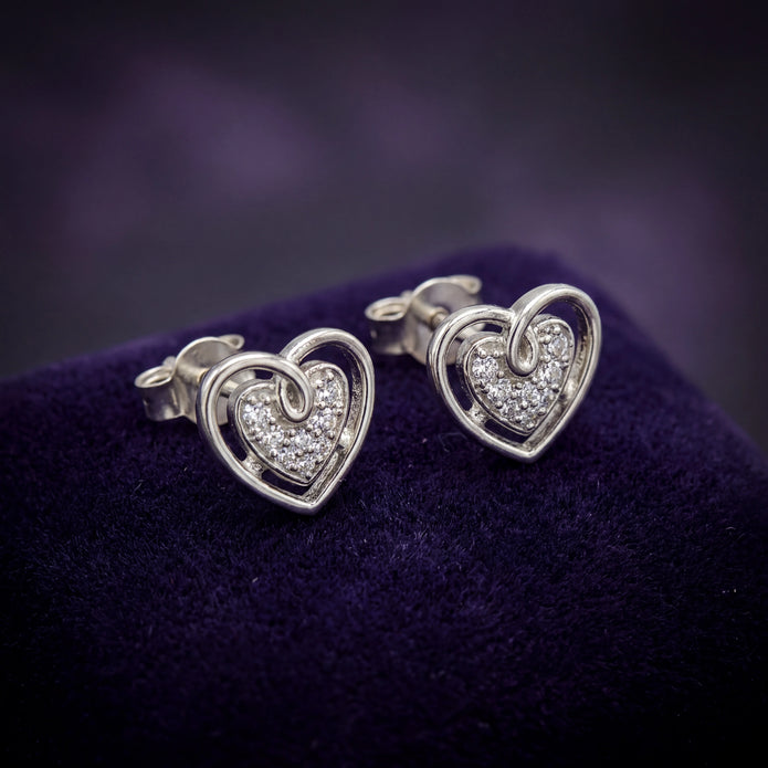 Pave Heart Studs — 3