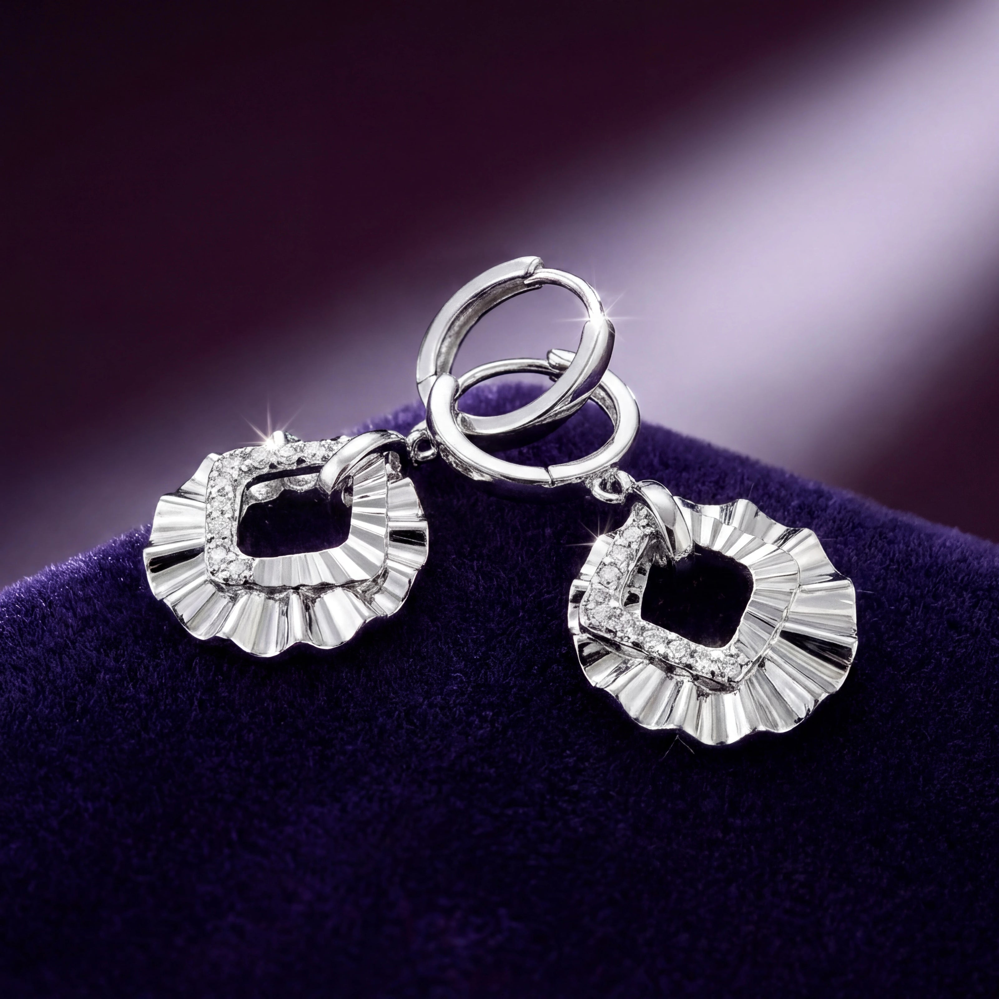 Ruffled CZ Drop Earrings — 3