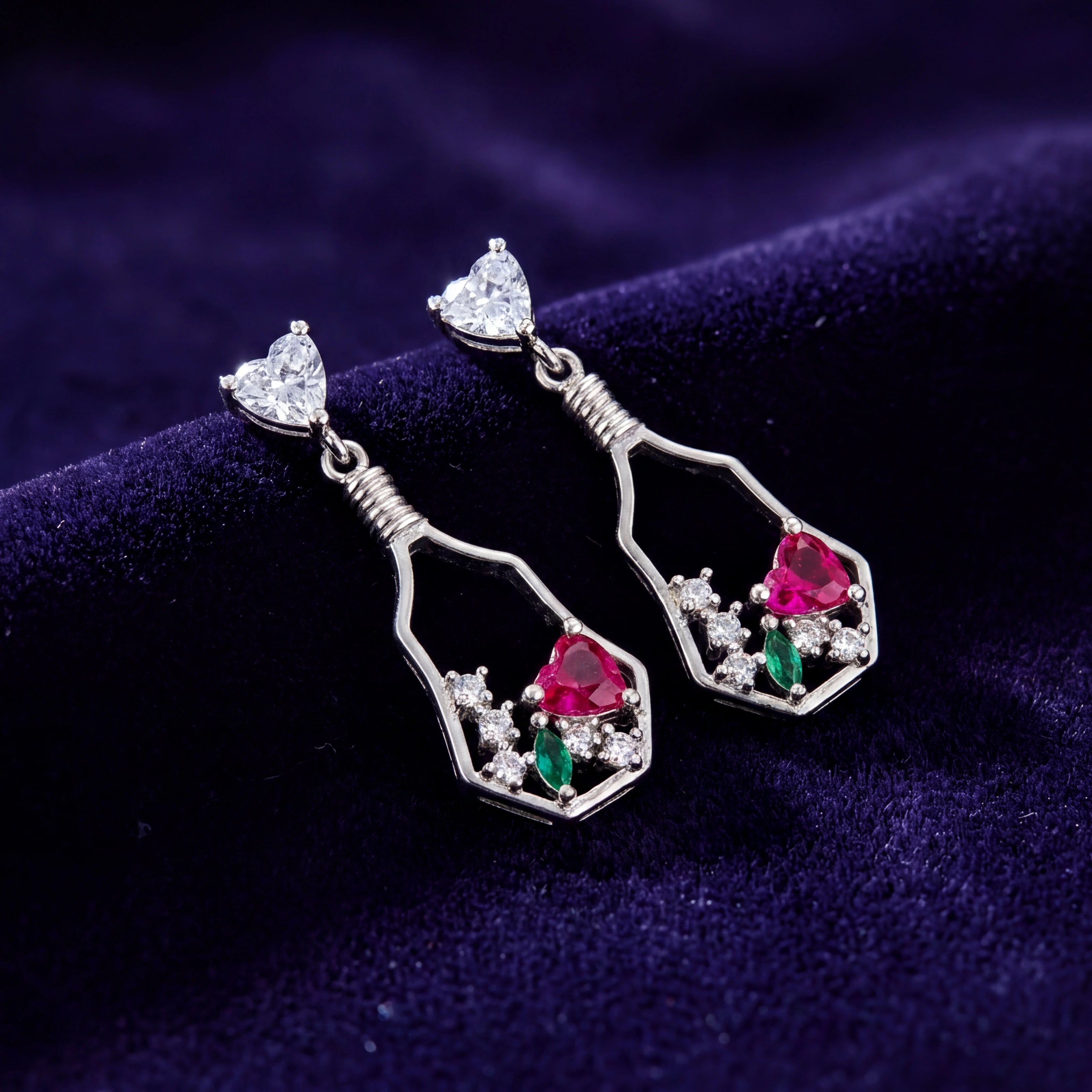 Ruby Heart Drop Earrings — 3