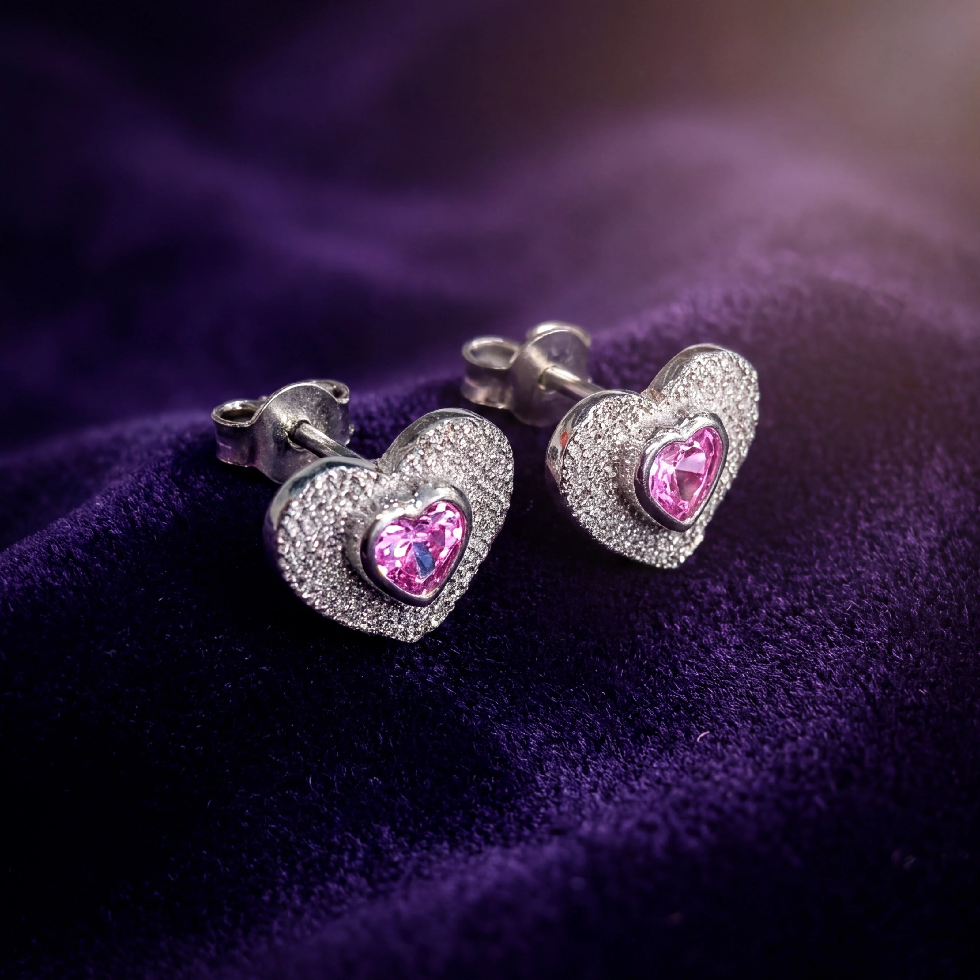 Pink Heart Sparkle Studs — 3