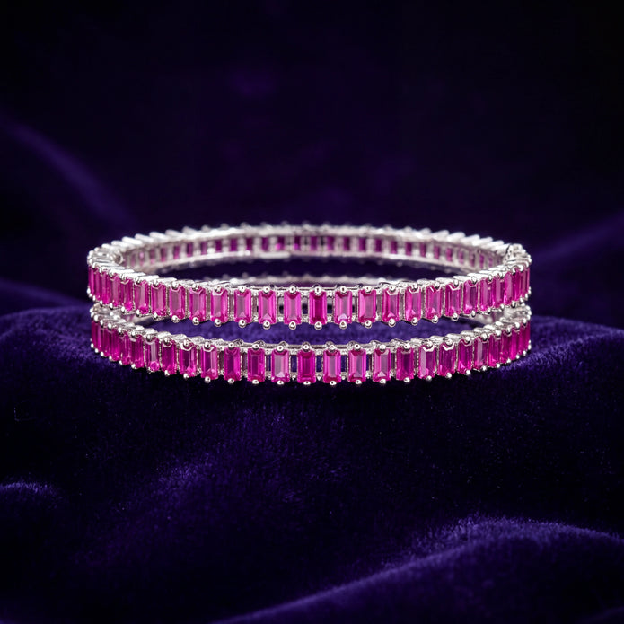 Pink Baguette Tennis Bangles — 3