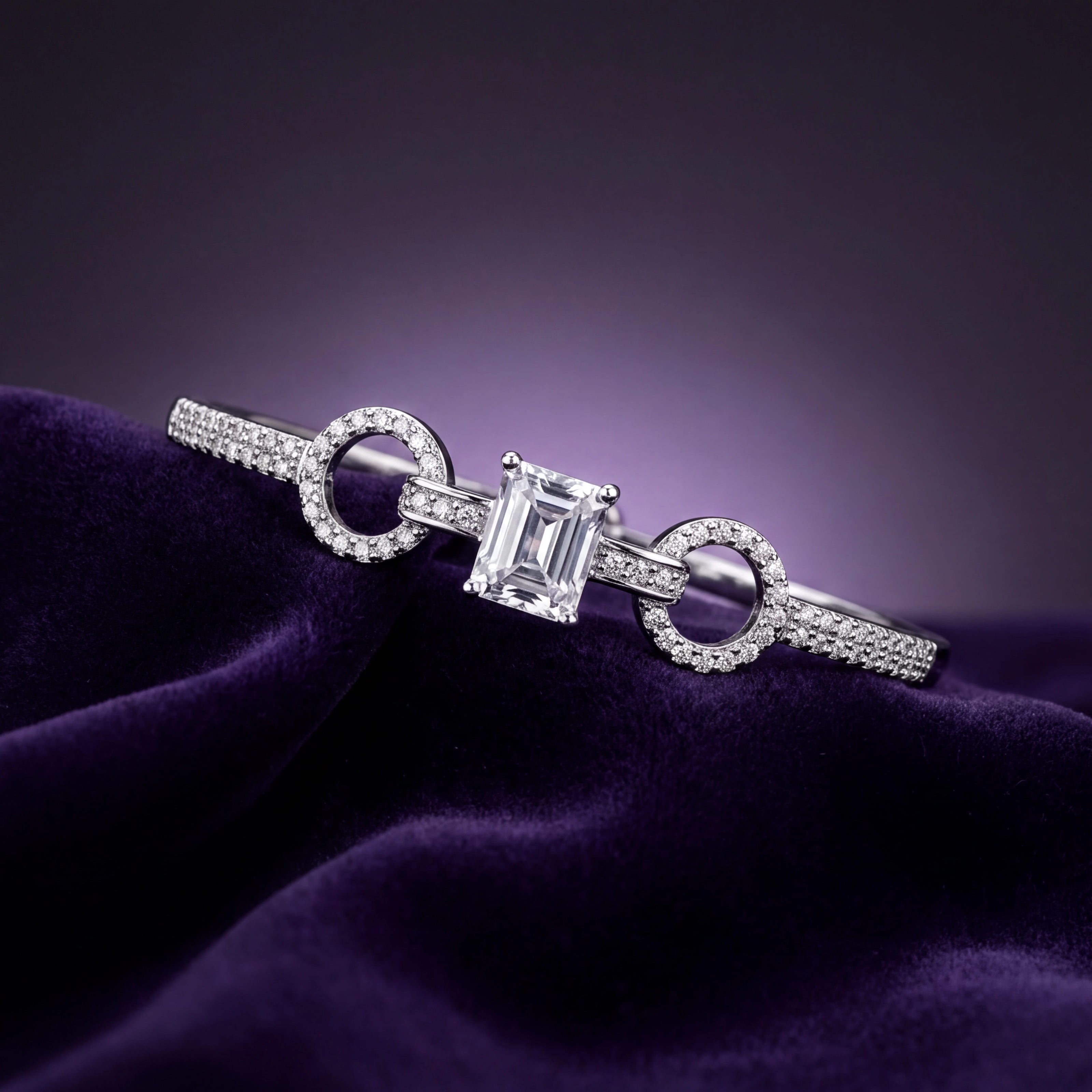 Emerald Cut Halo Bangle — 3