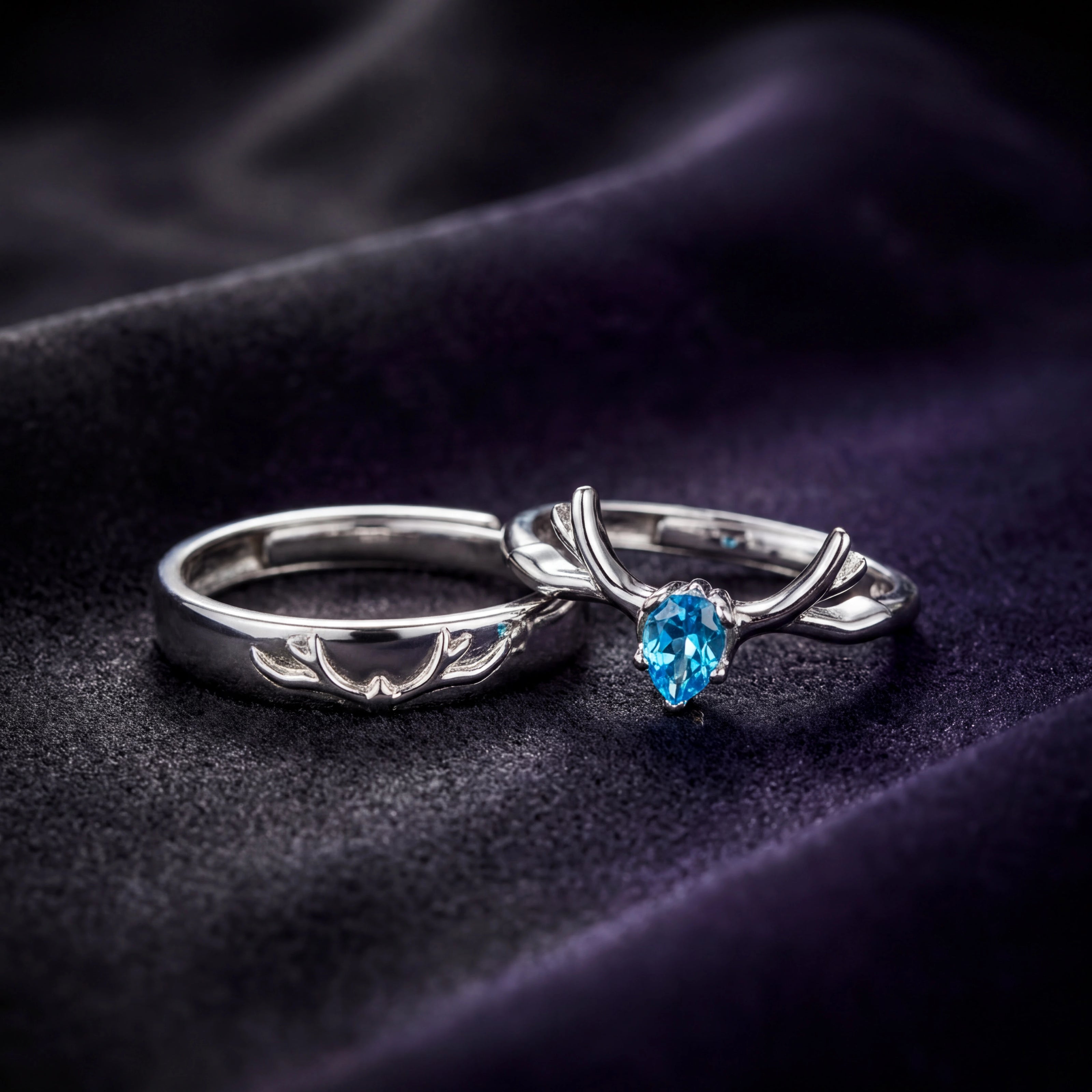 Blue Teardrop Couple Rings — 3