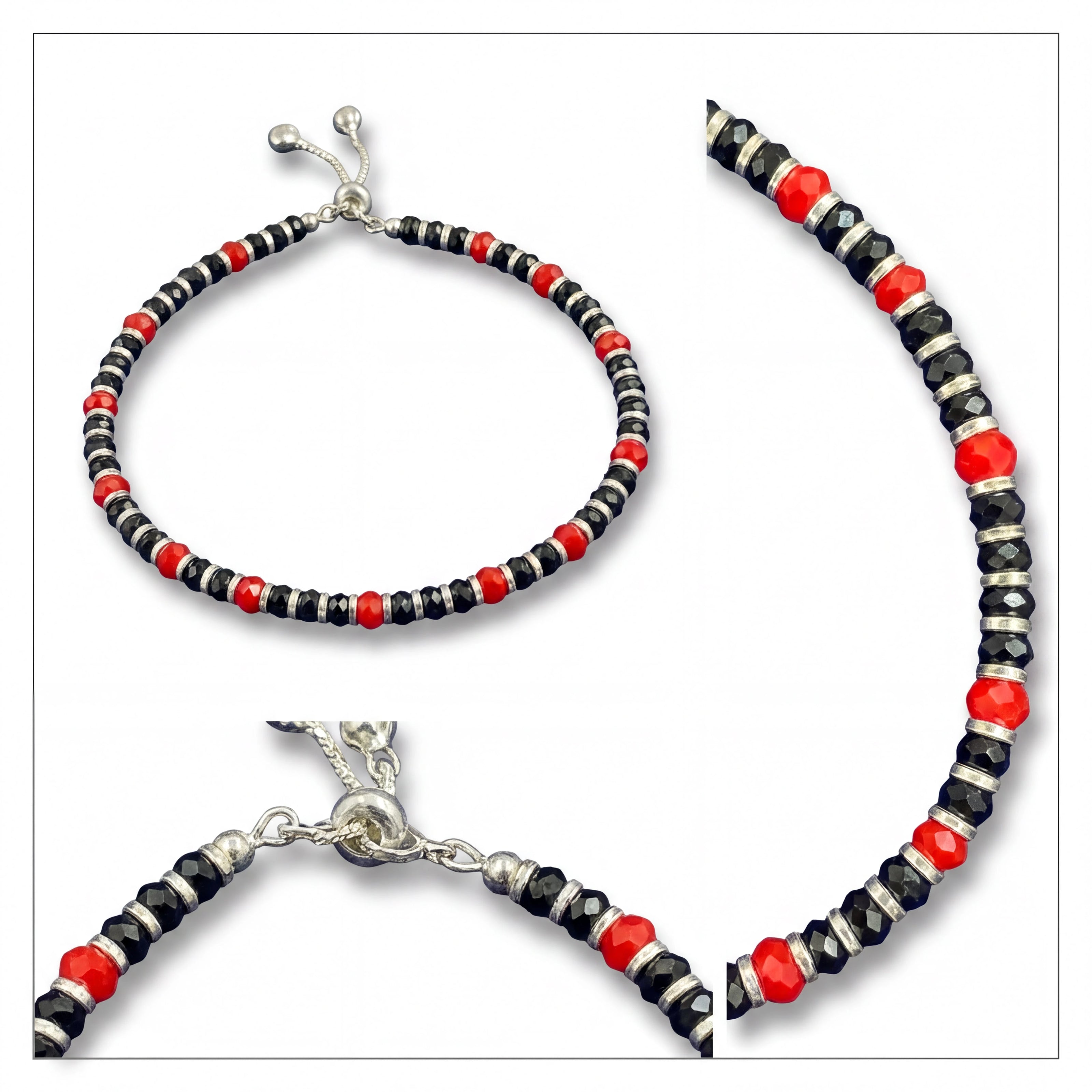 Red Black Beaded Anklet — 4