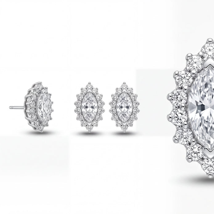 Marquise Halo Studs — 4