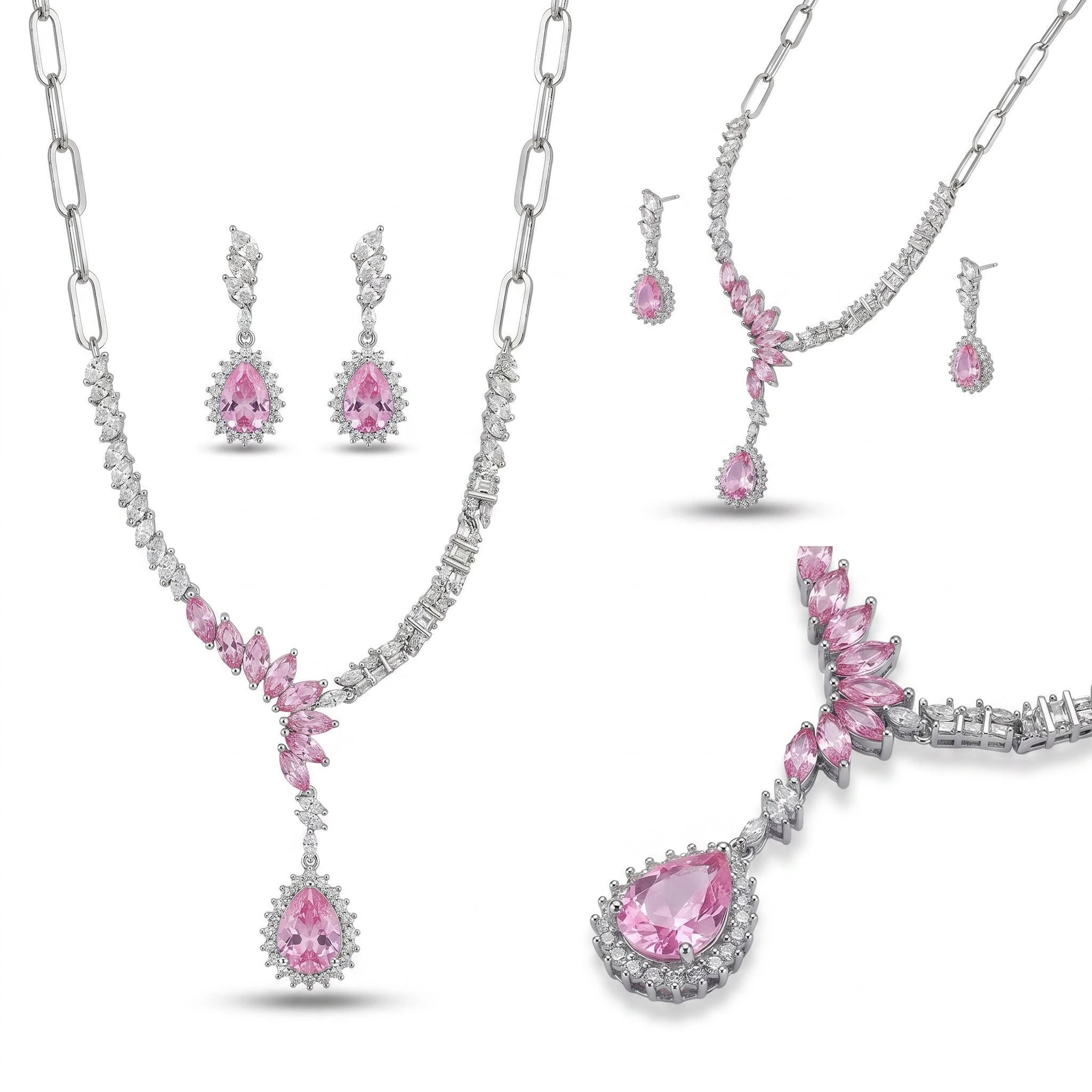 Pink Floral CZ Set — 4