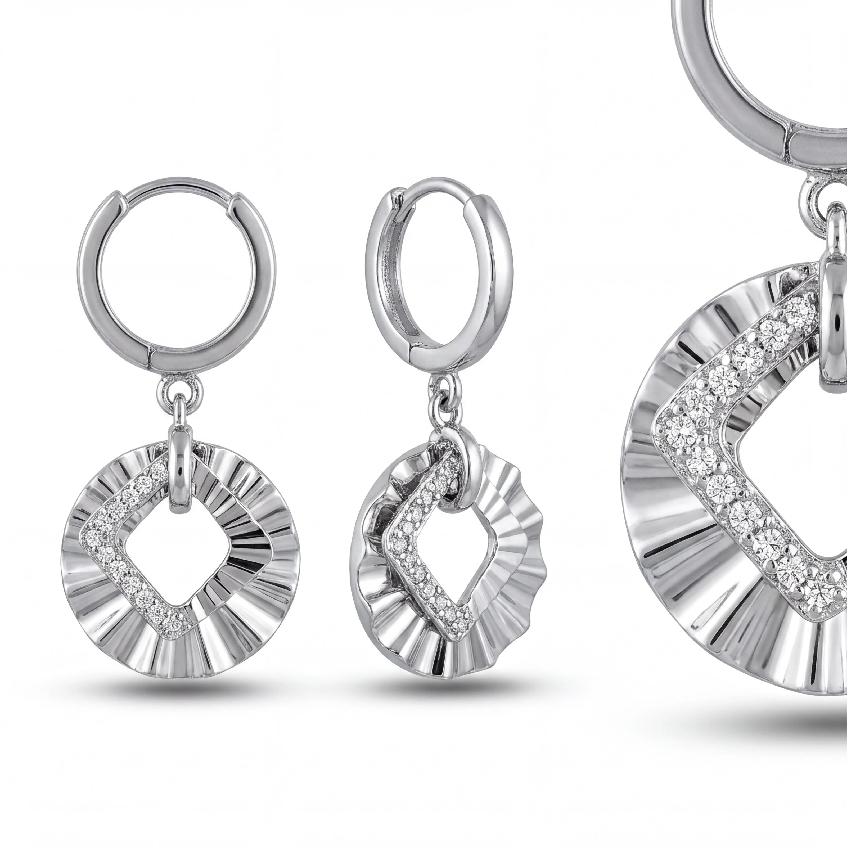 Ruffled CZ Drop Earrings — 4