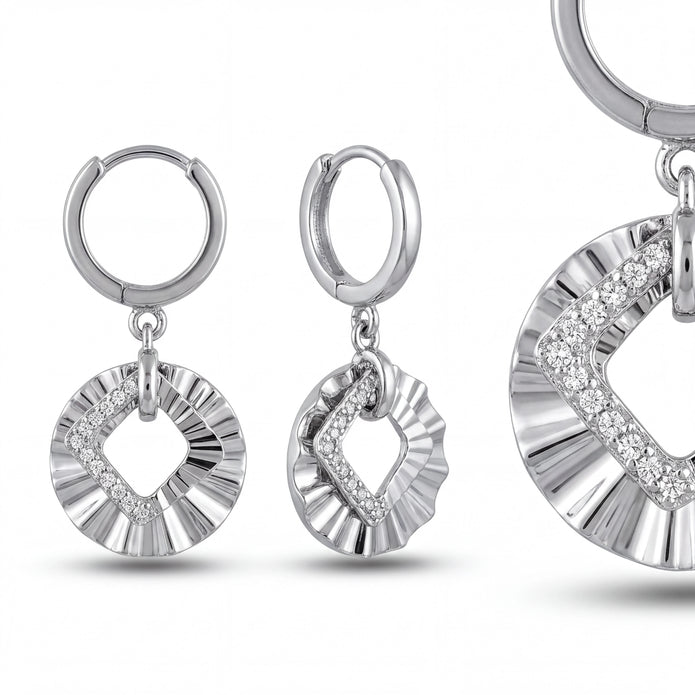 Ruffled CZ Drop Earrings — 4