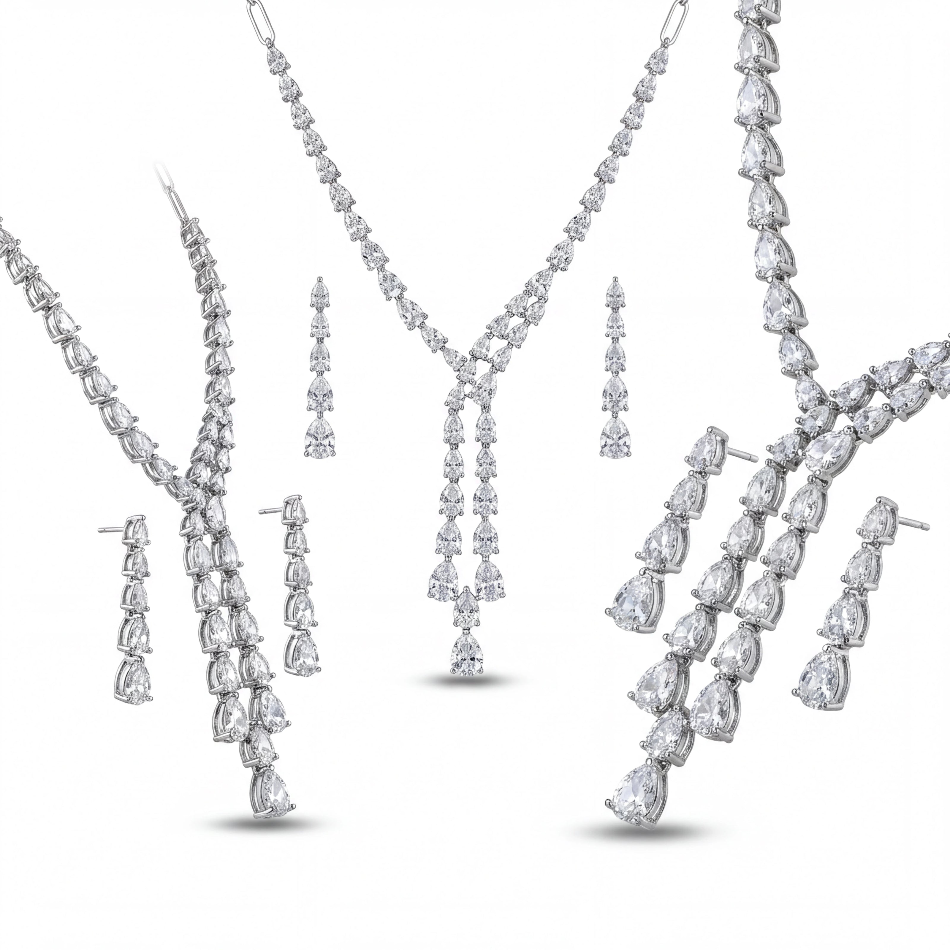 CZ Pear Cascade Set — 4