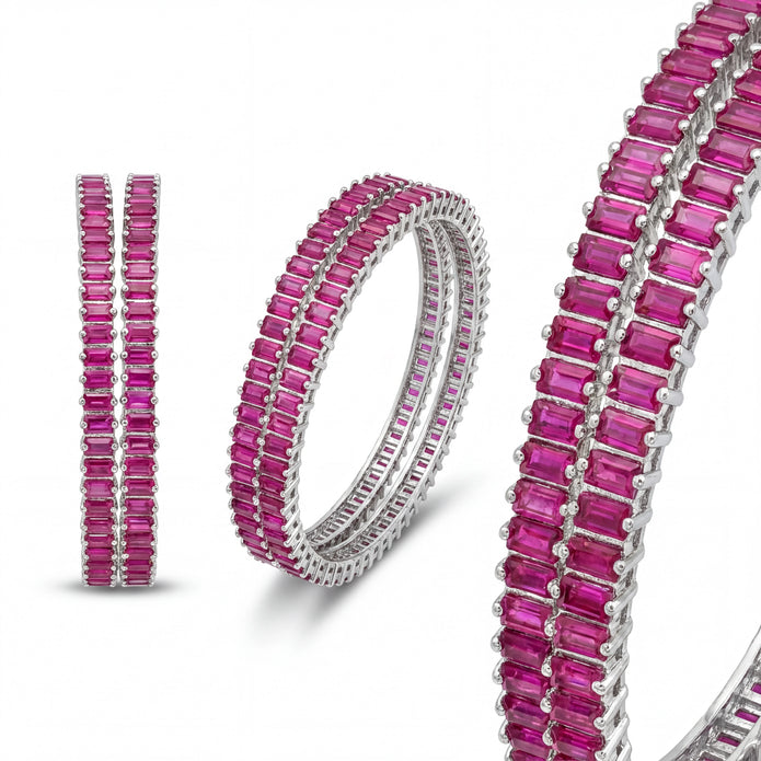 Pink Baguette Tennis Bangles — 4