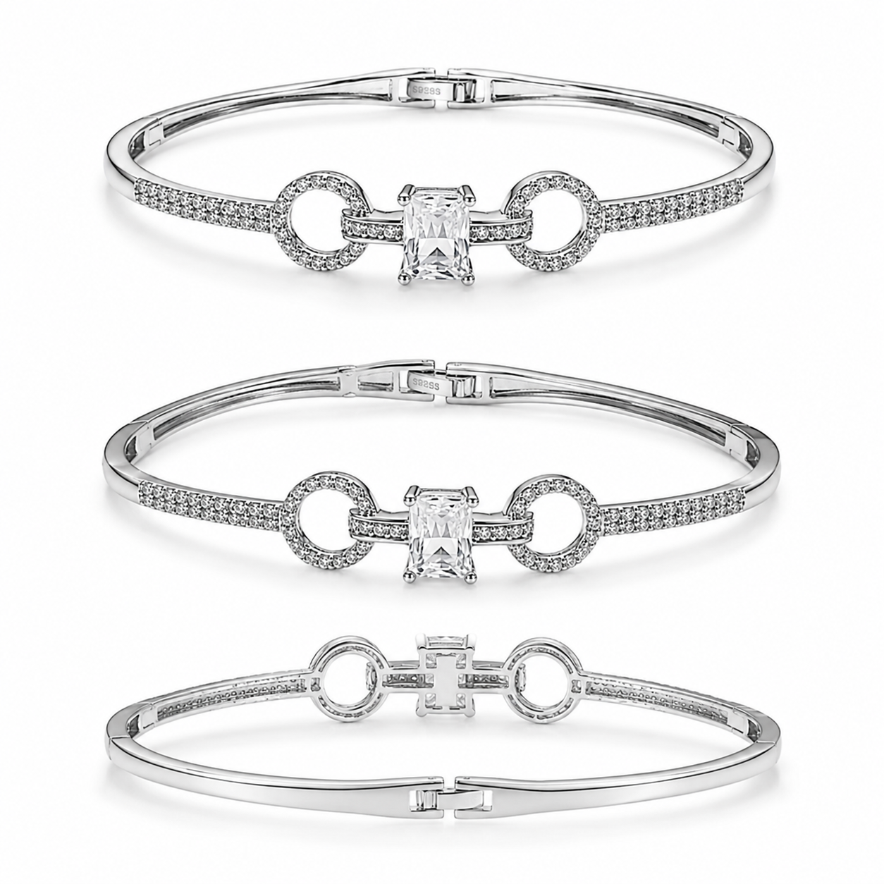 Emerald Cut Halo Bangle