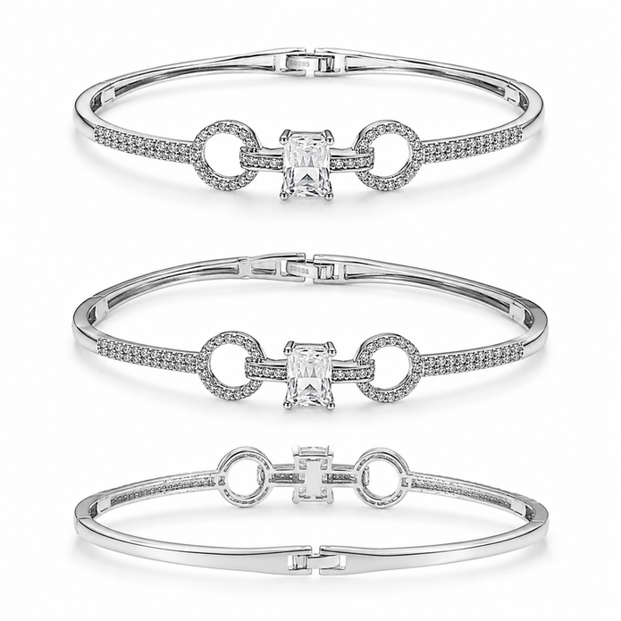 Emerald Cut Halo Bangle