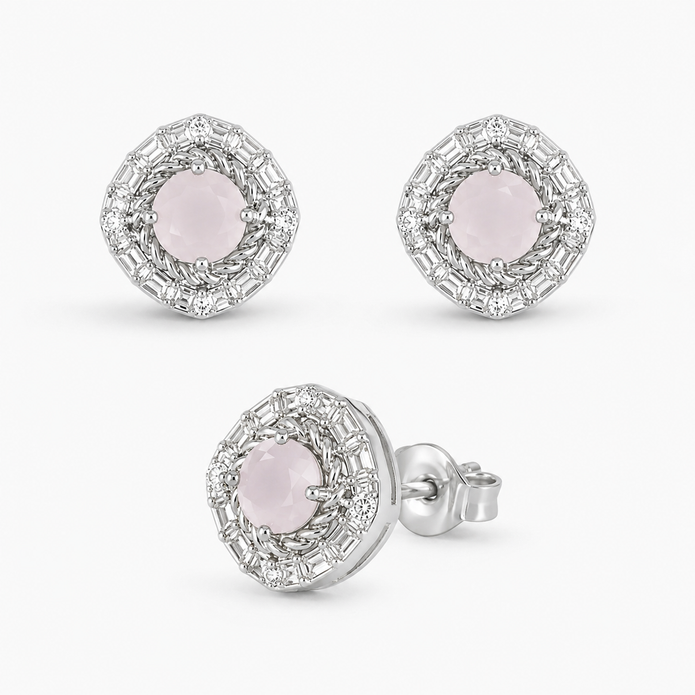 Rose Quartz Halo Set
